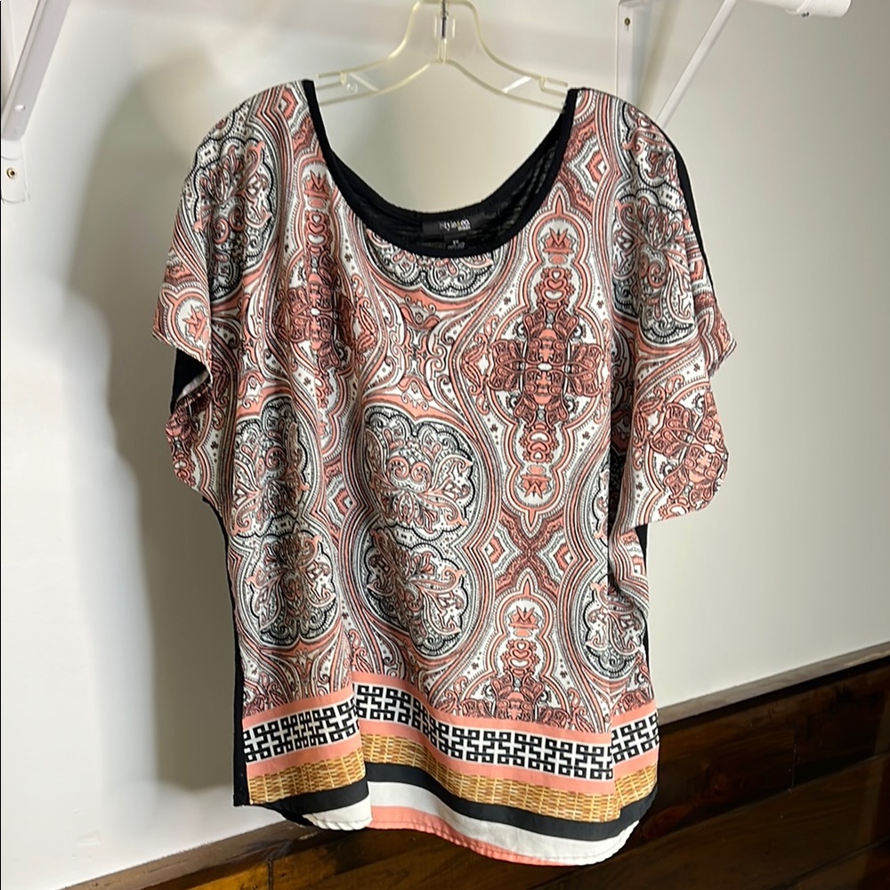 Style & Co. Women's Paisley Top - Black, White, Red- 3X